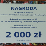 Nagroda przyznana szkole za zbiórkę baterii