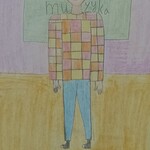 portret nauczyciela muzyki namalowany kredkami