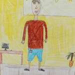portret nauczyciela na tle tablicy z napisem język angielski