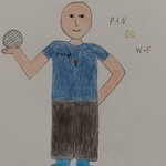 portret nauczyciela wychowania fizycznego namalowany kredkami