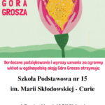 podziękowanie dla szkoły za udział w akcji góra grosza