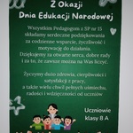 Życzenia i podziękowania przygotowane przez uczniów klasy 8 A